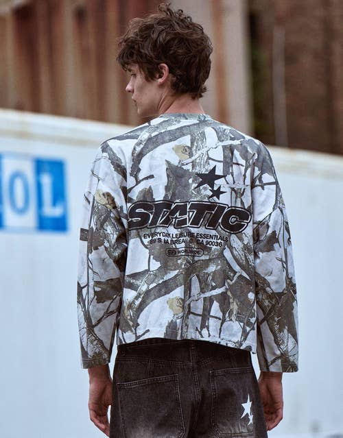 Static Camo Oversized Long Sleeve T Shirt
