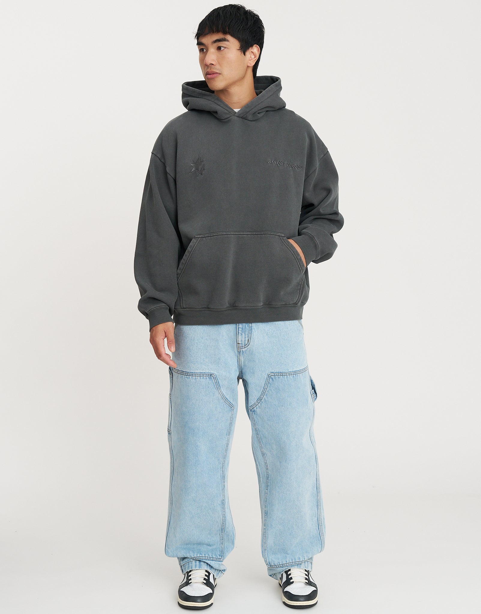 Static Supply Applique Pullover Hoodie in Pewter Grey