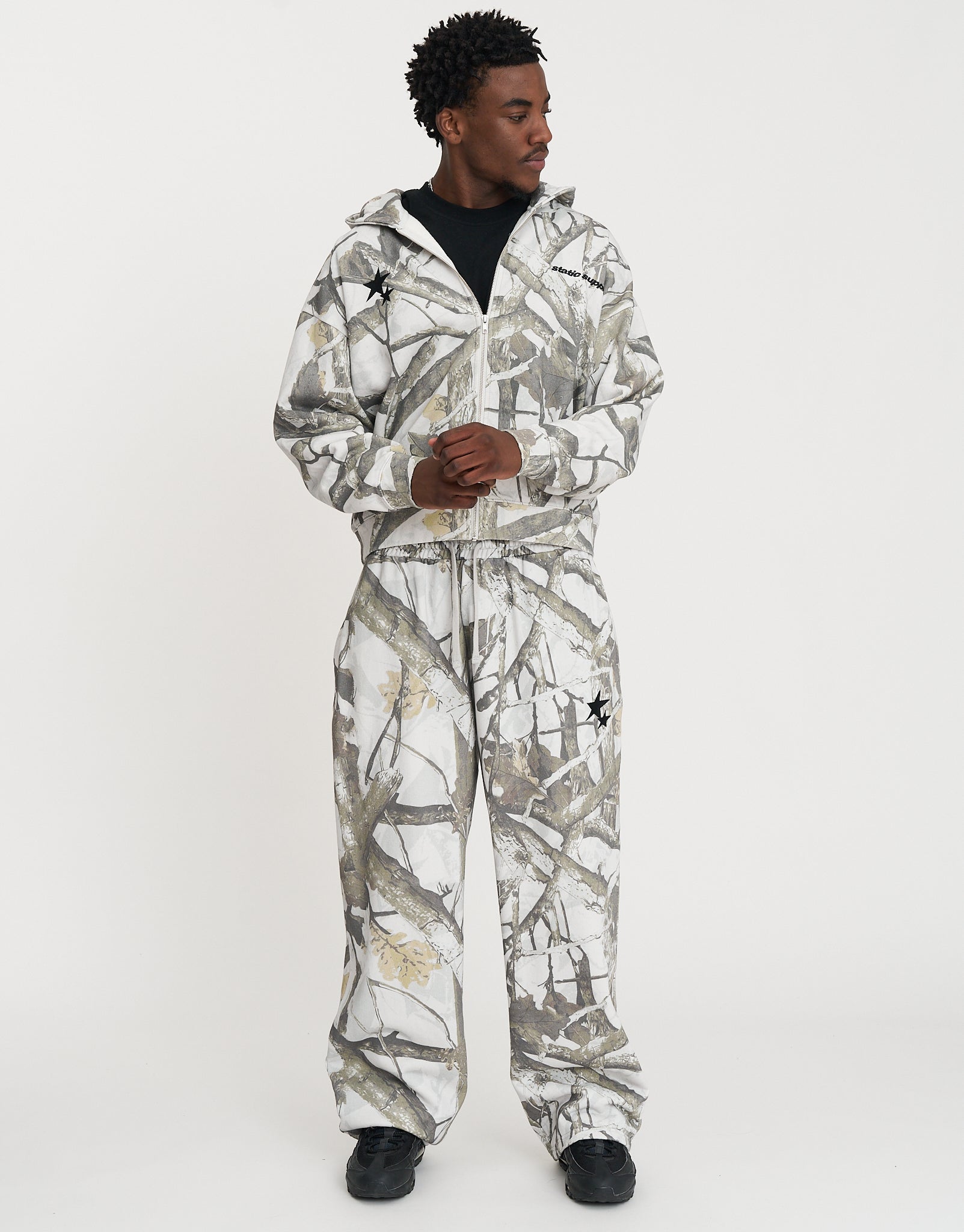 Static Supply Applique Zip Up Hoodie in Grey Camo | Hallensteins AU