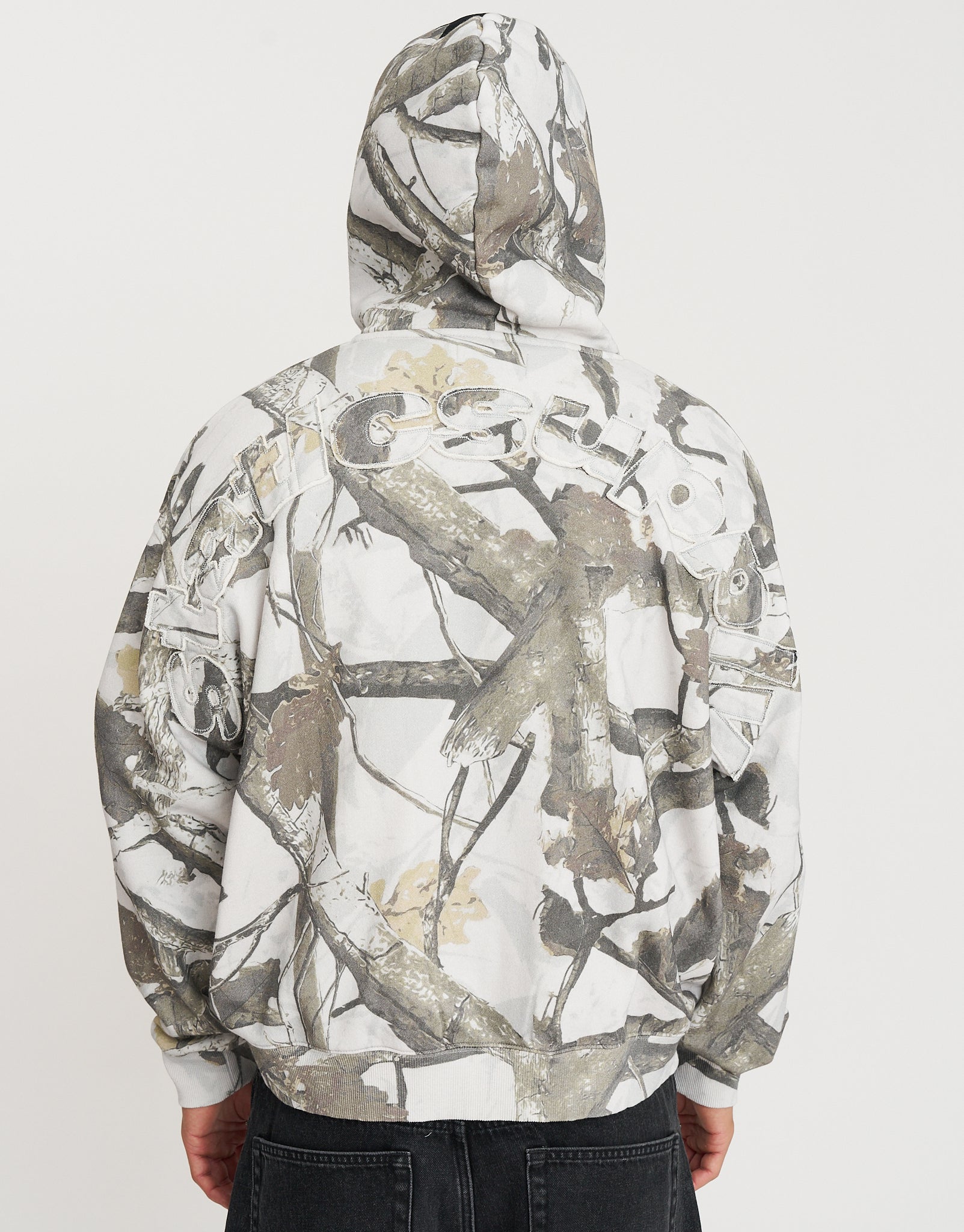 Static Supply Applique Zip Up Hoodie in Grey Camo | Hallensteins NZ