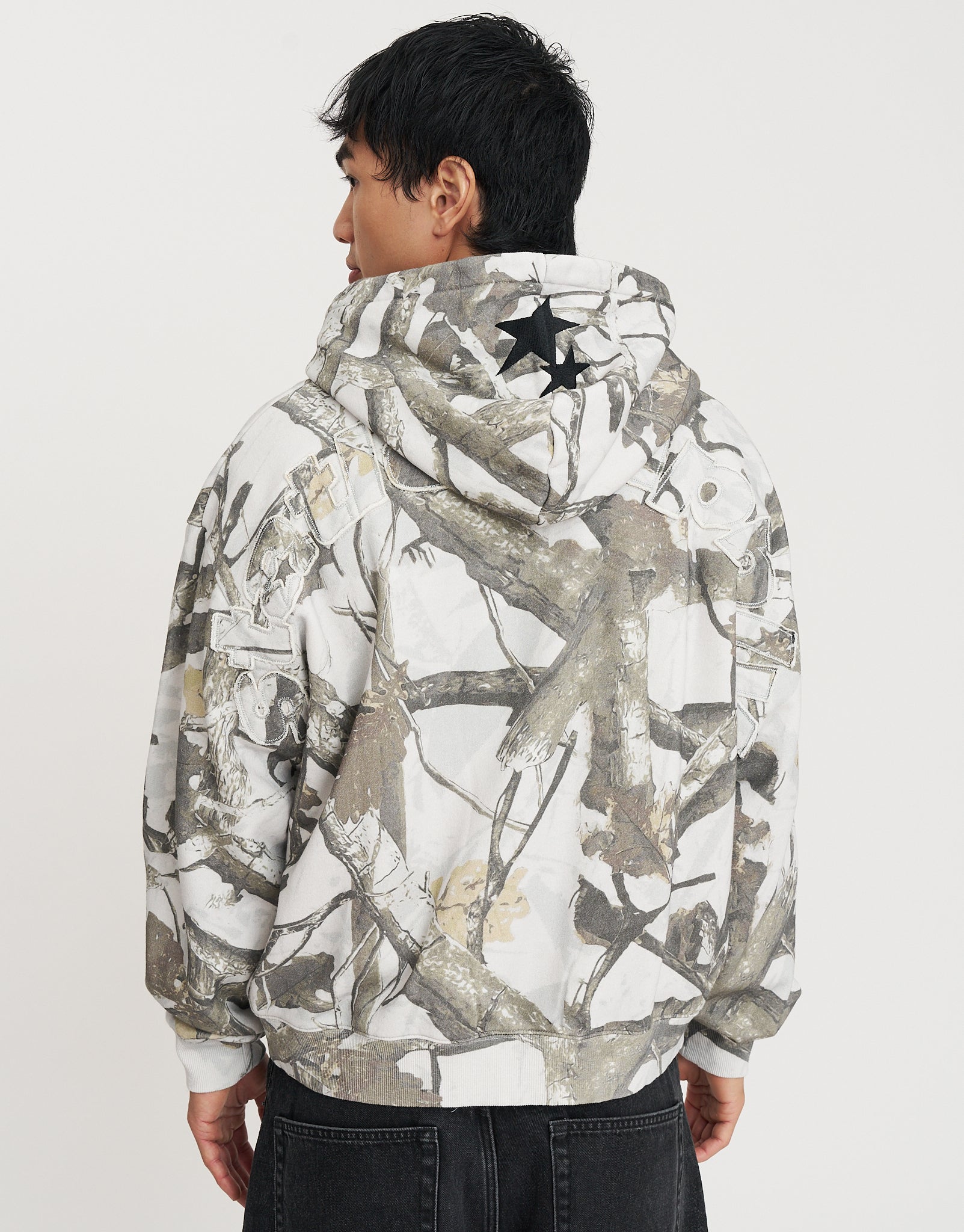 Static Supply Applique Zip Up Hoodie in Grey Camo | Hallensteins AU