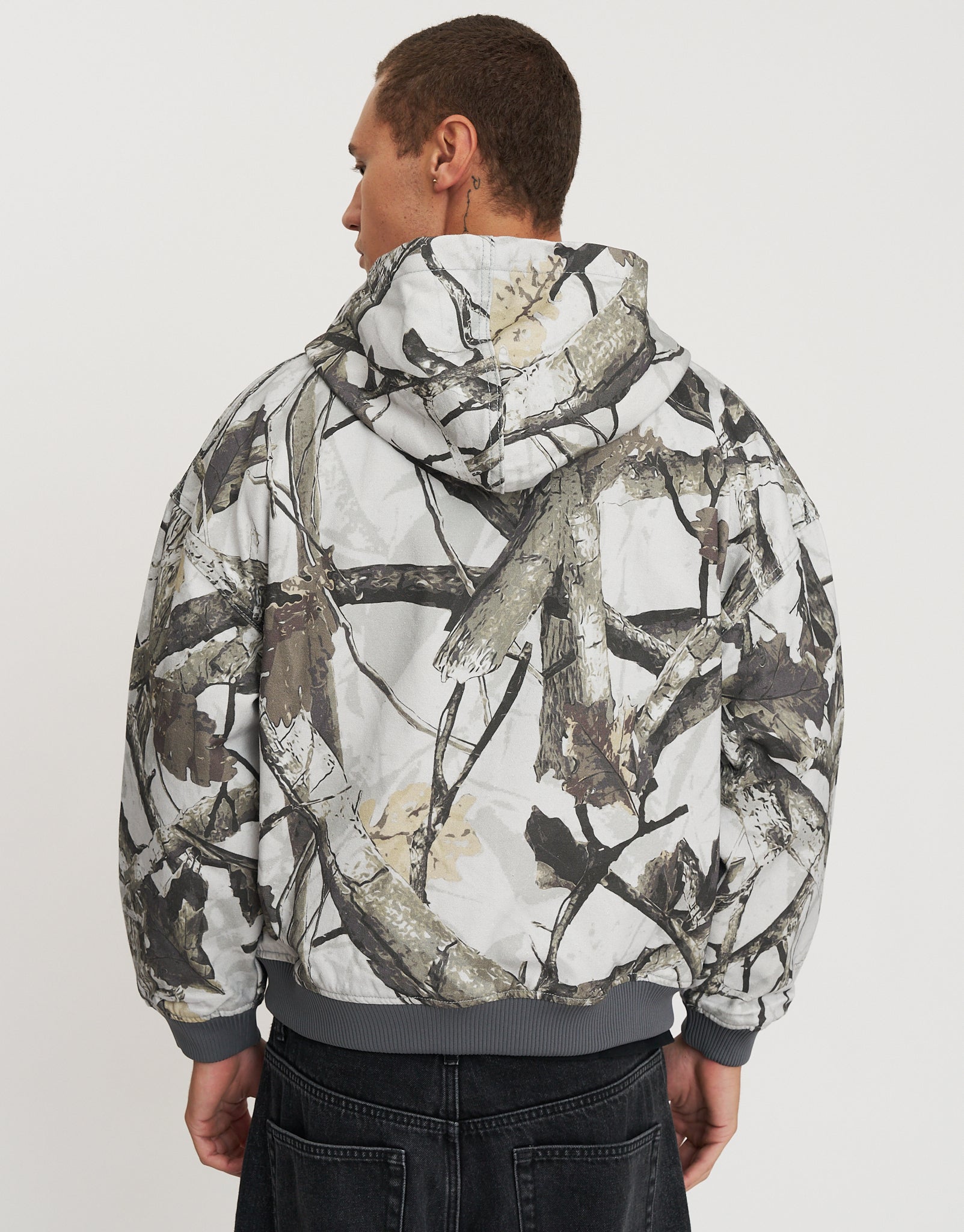 Static Supply Oversized Hooded Jacket in Grey Camo | Hallensteins NZ