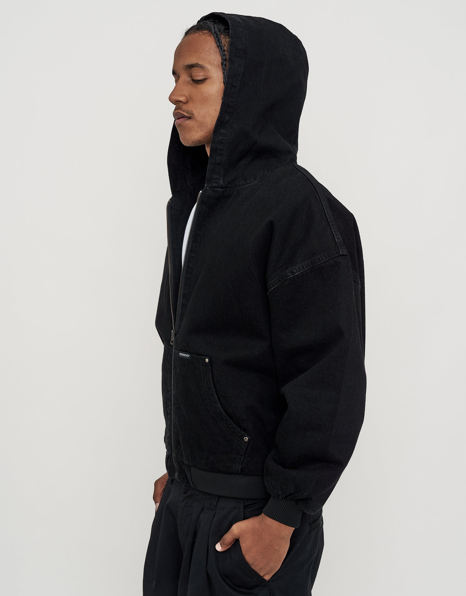 Static Supply Oversized Hooded Jacket in Washed Black
