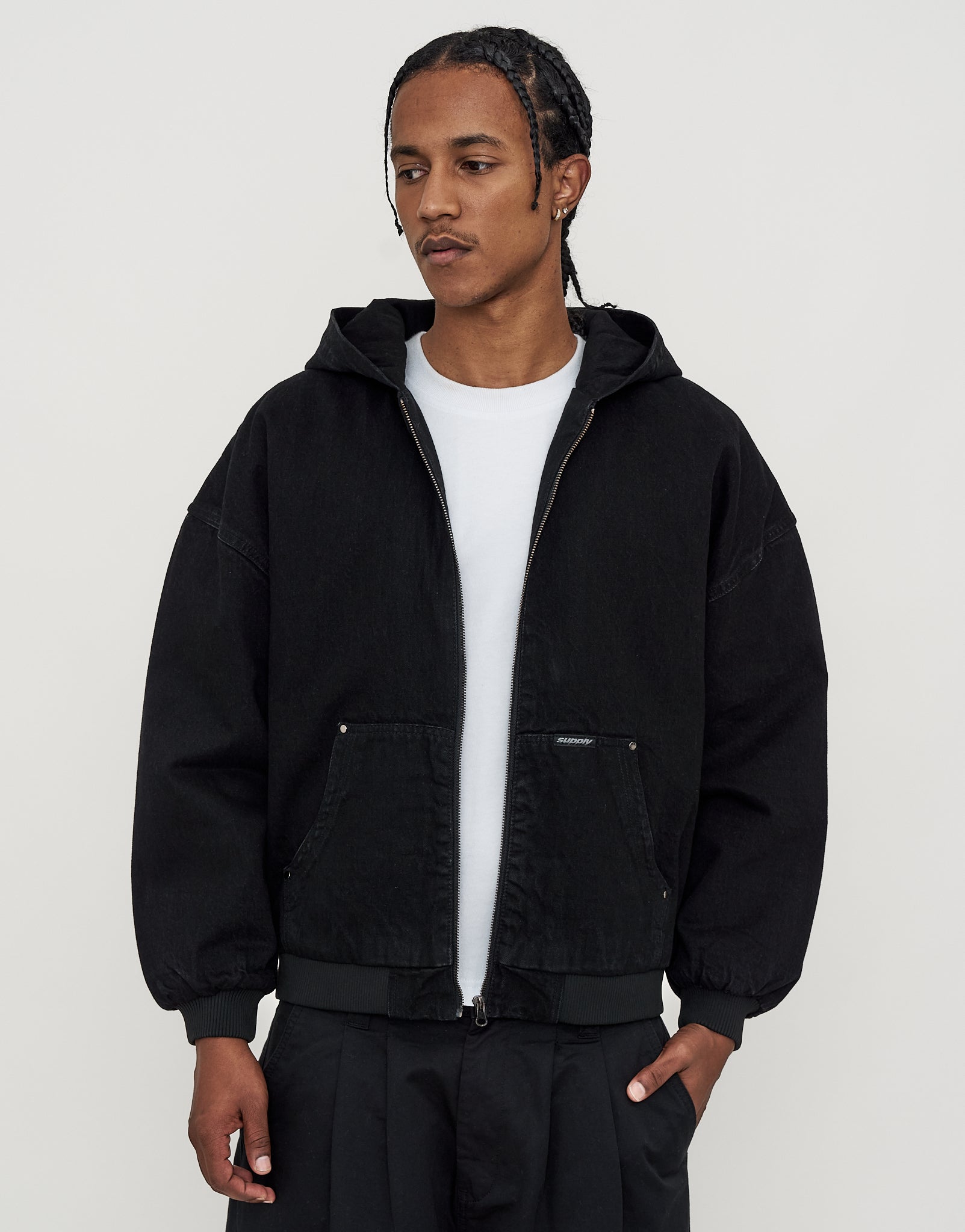 Static Supply Oversized Hooded Jacket in Washed Black