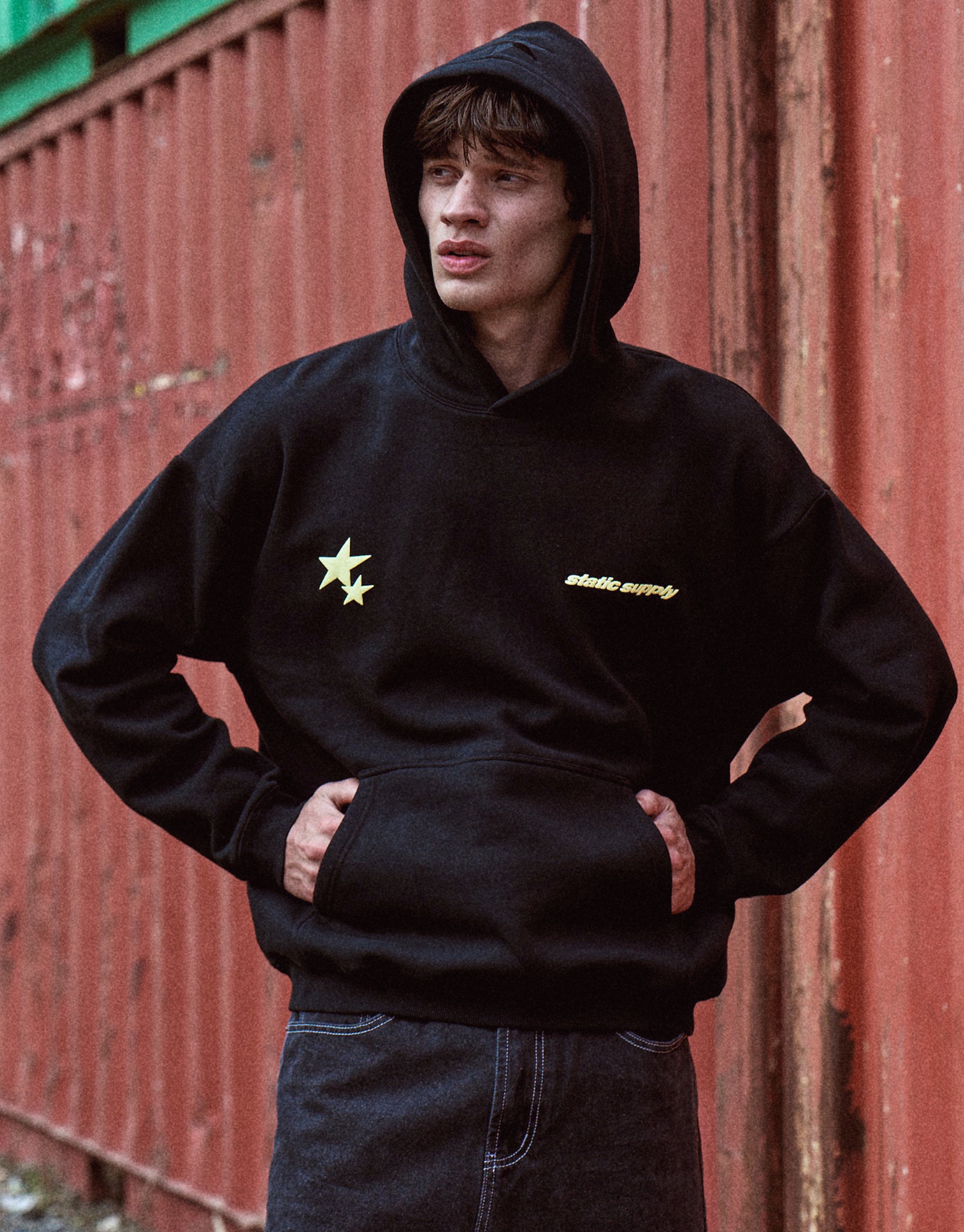 Static Supply Oversized Print Hoodie in Black | Hallensteins NZ Static Supply Oversized Print Hoodie in Black | Hallensteins NZ