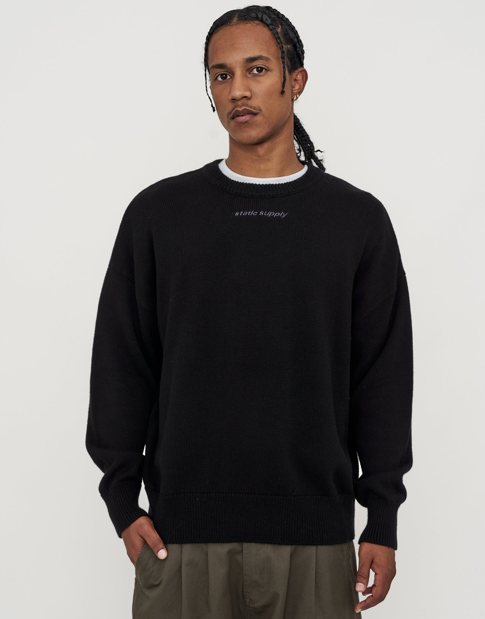 Static Supply Relaxed Knit Jumper in Black | Hallensteins AU