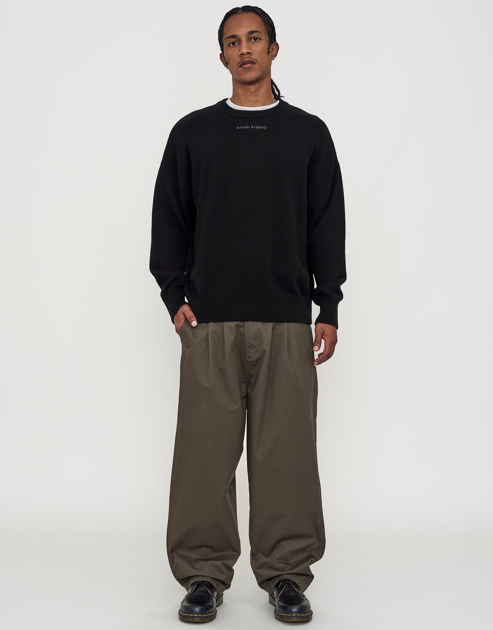 Static Supply Relaxed Knit Jumper in Black | Hallensteins AU