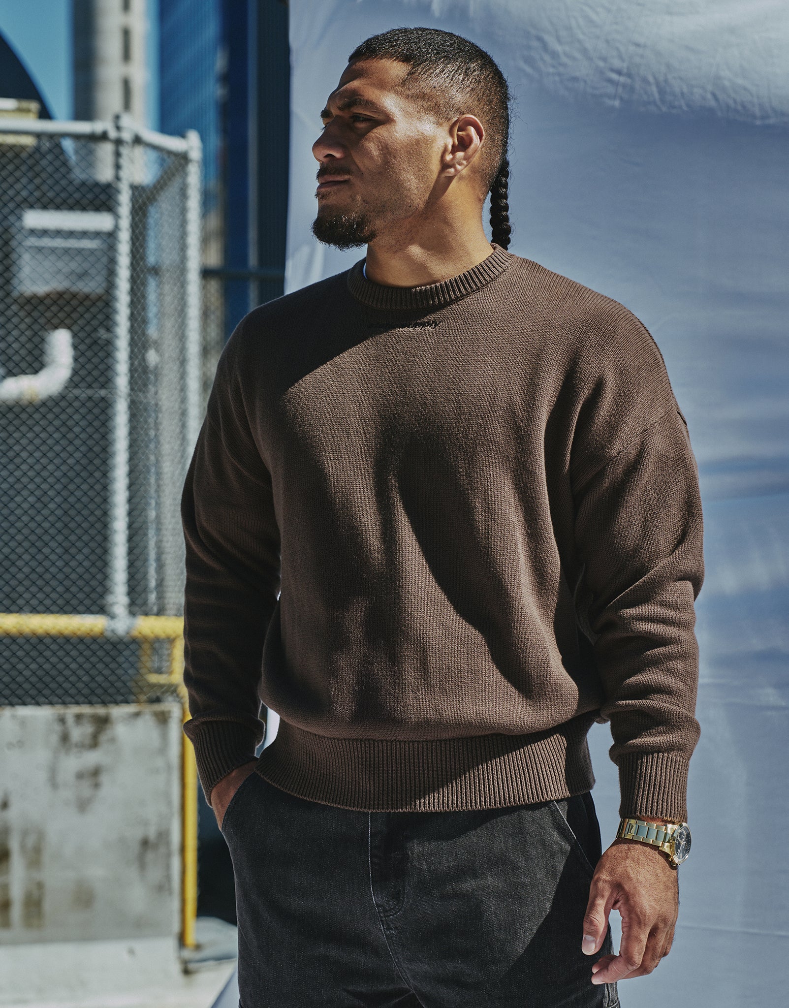 Static Supply Relaxed Knit Jumper in Brown | Hallensteins AU