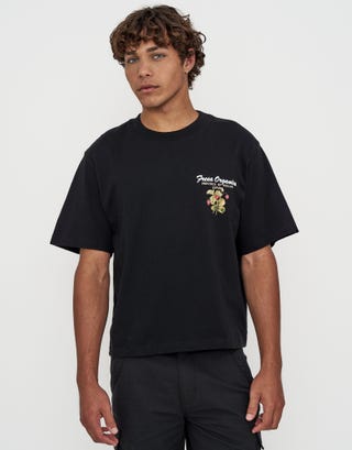 Strawberry Cropped Relaxed Fit T Shirt in Washed Black Back