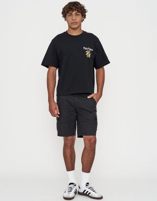 Strawberry Cropped Relaxed Fit T Shirt in Washed Black Full