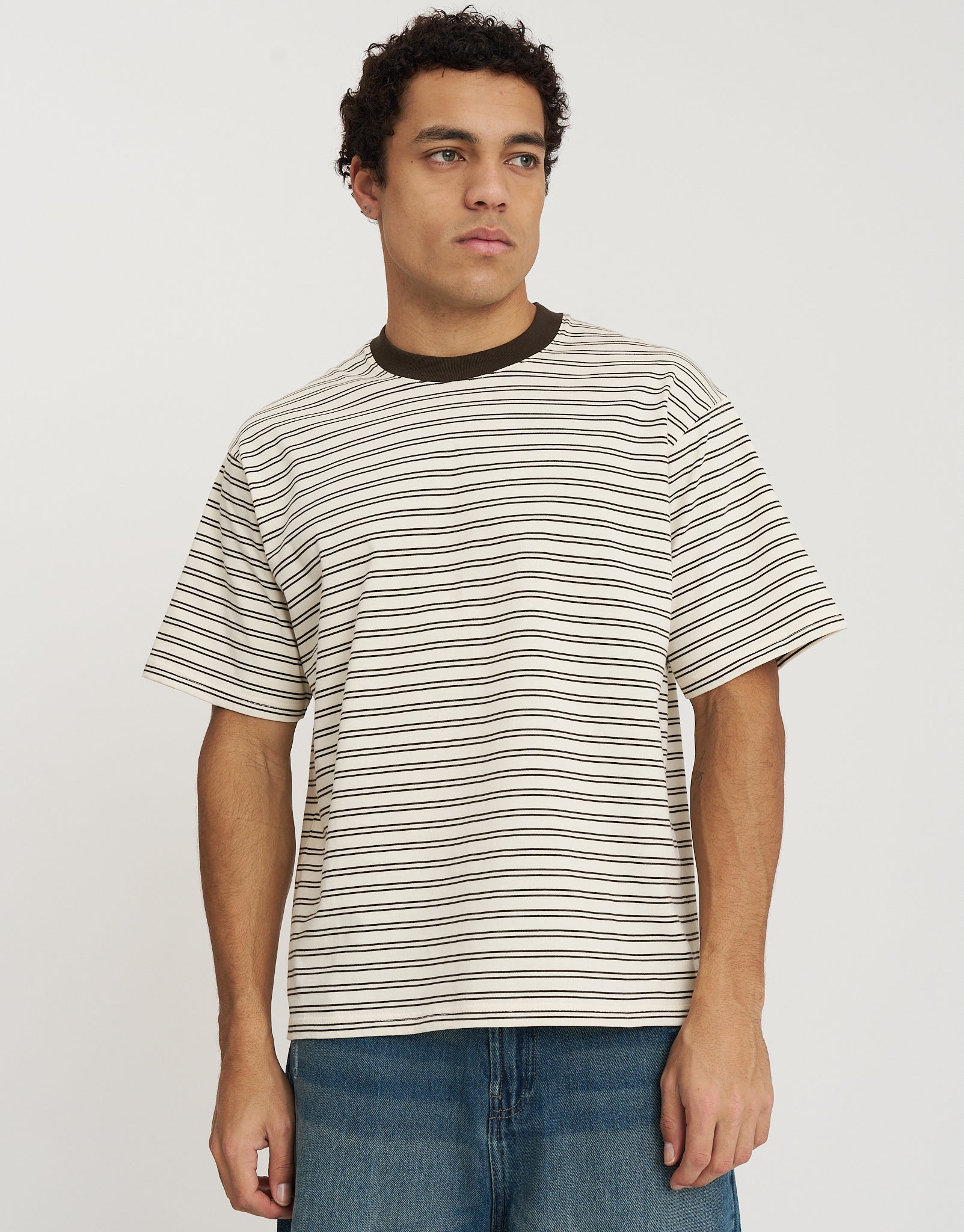 Striped Long Sleeve Cropped T Shirt in Snow | Hallensteins NZ