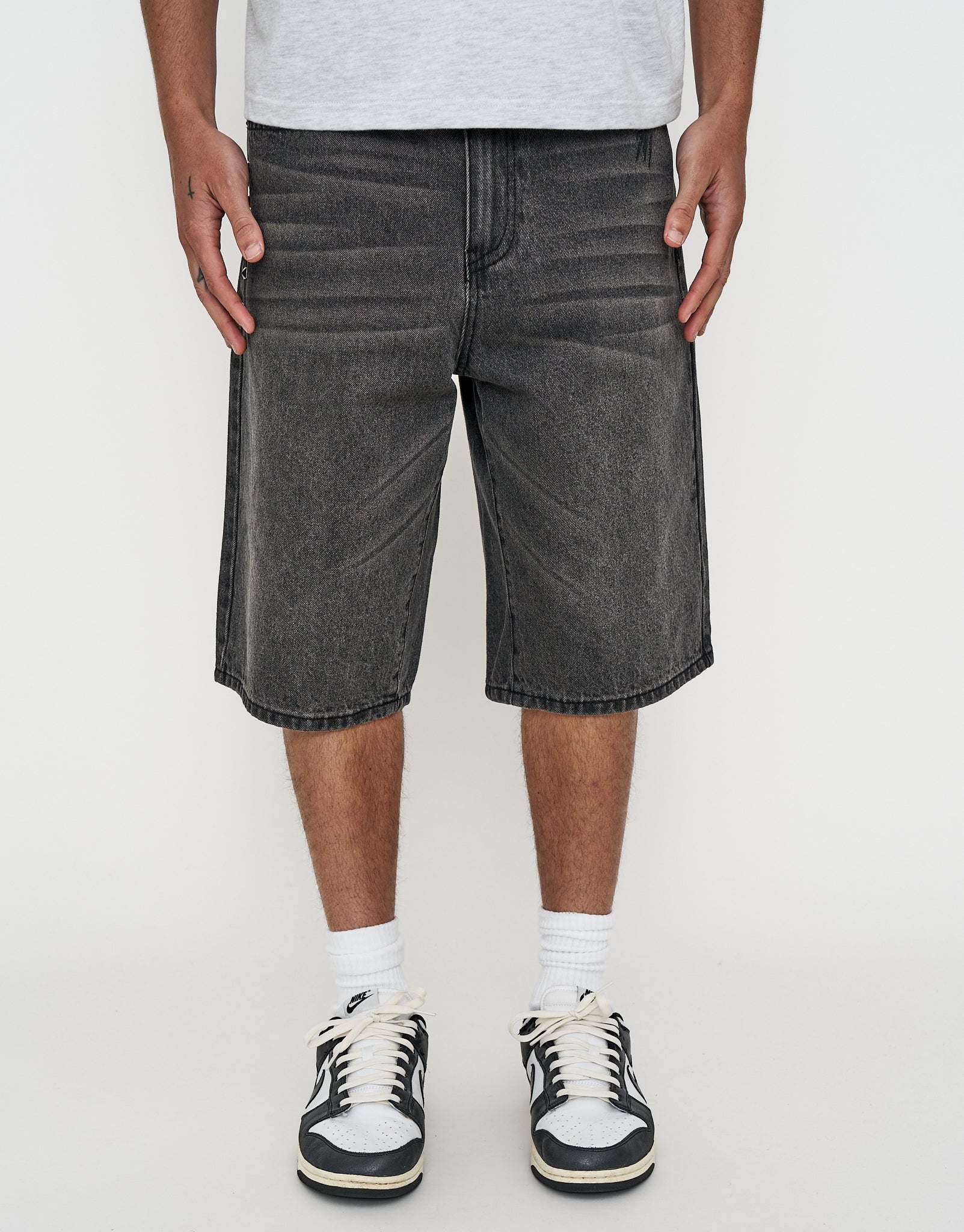 Studded Baggy Fit Jorts in Gothic Black | Hallensteins NZ