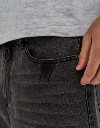 Studded Baggy Fit Jorts in Gothic Black Detail2