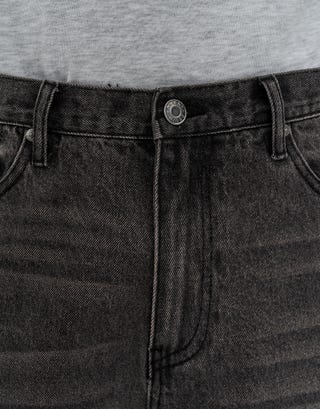 Studded Baggy Fit Jorts in Gothic Black Detail3