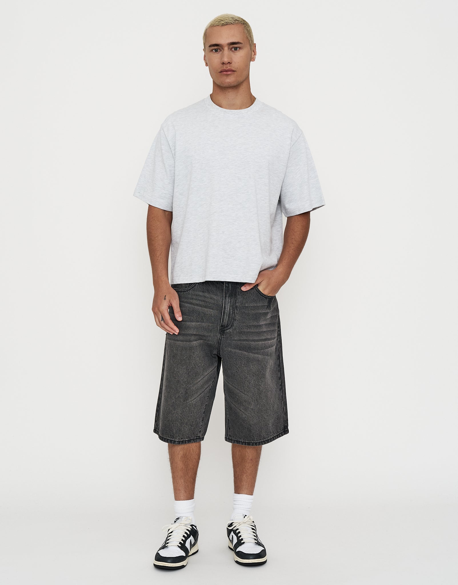 Studded Baggy Fit Jorts in Gothic Black | Hallensteins NZ