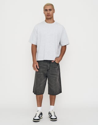 Studded Baggy Fit Jorts in Gothic Black Full