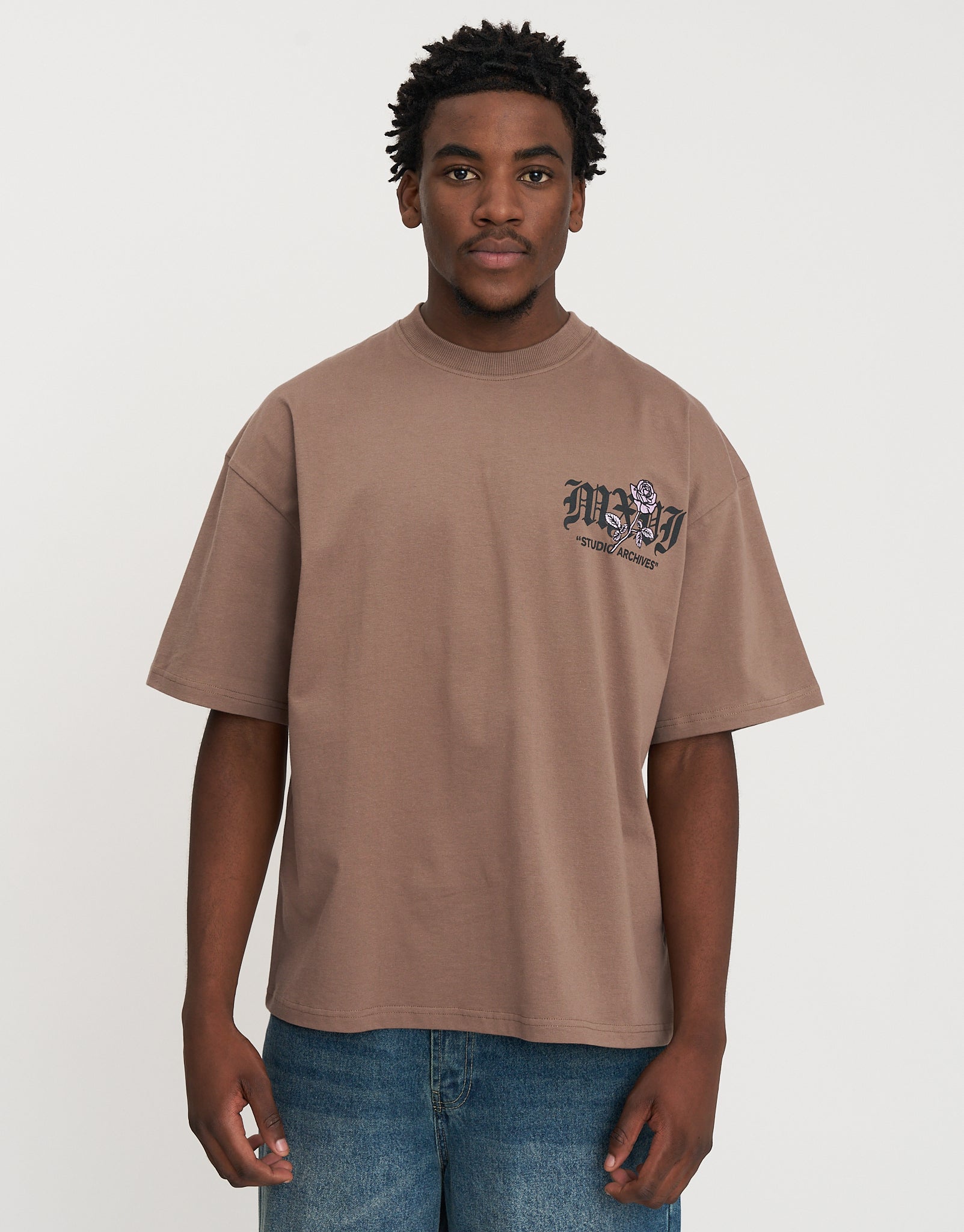 Studio Archives Box Fit T Shirt in Wood Smoke | Hallensteins NZ
