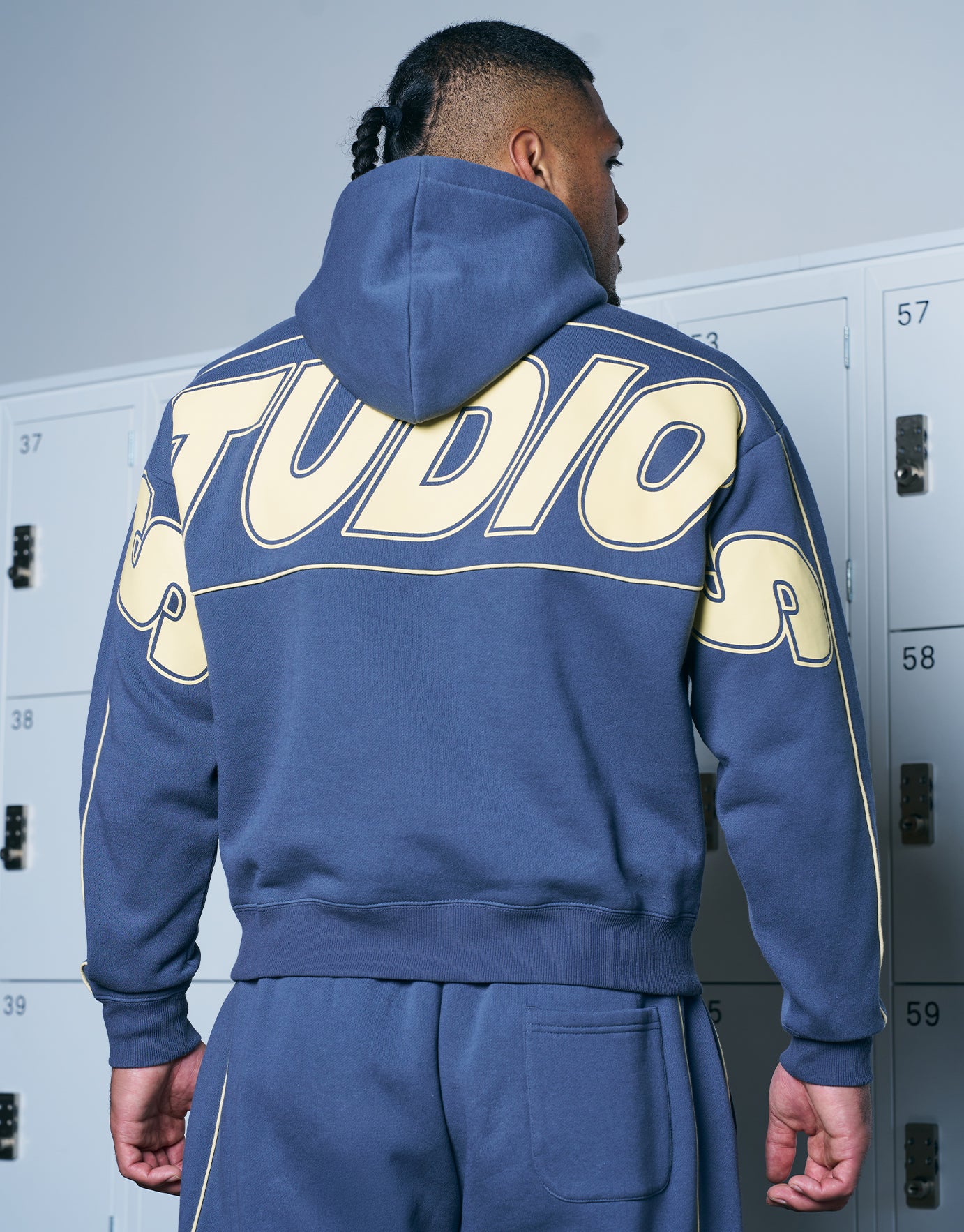 Studios Oversized Cropped Hoodie in Shadow Blue | Hallensteins NZ