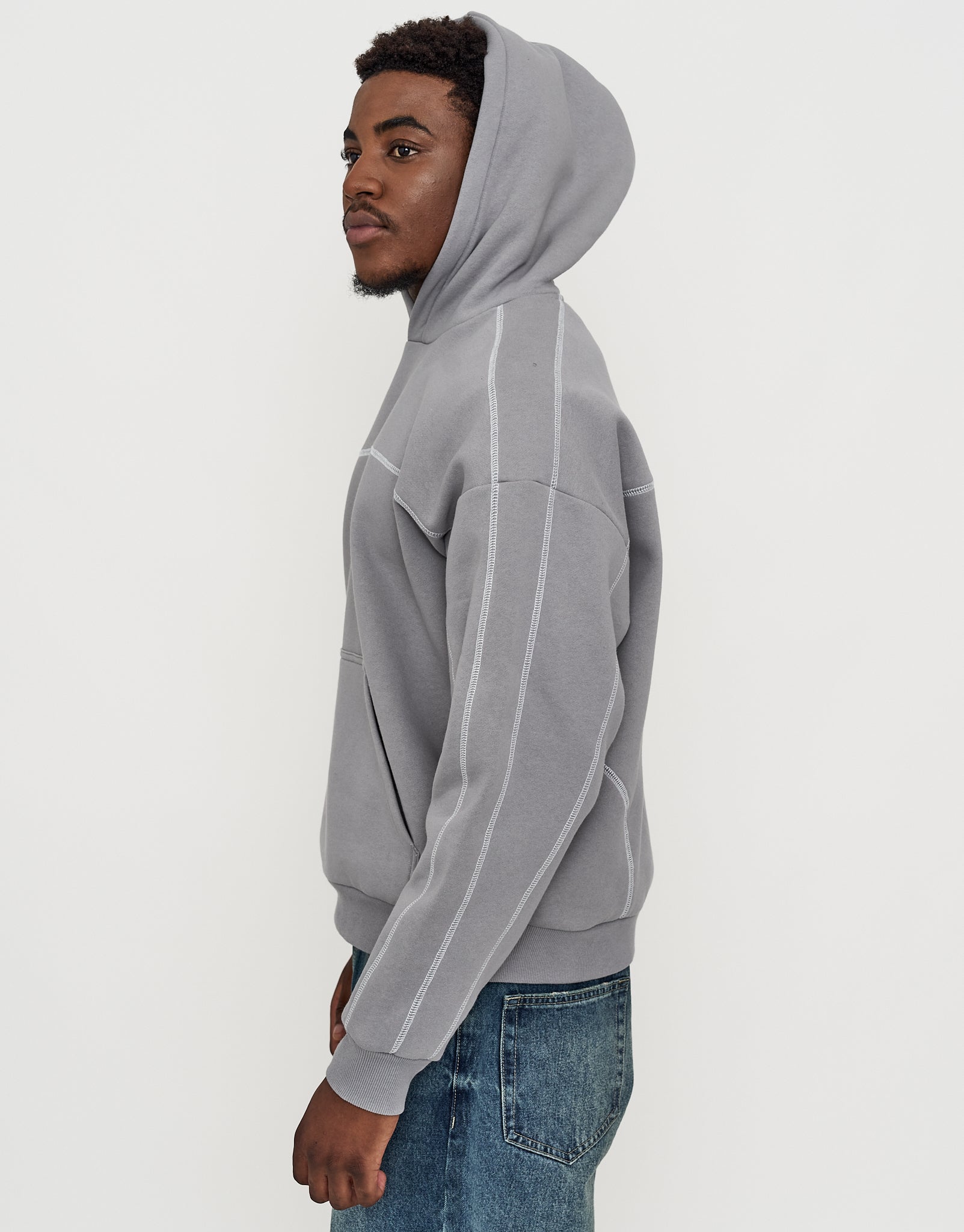 Overlock Oversized Cropped Hoodie in Alloy Grey | Hallensteins NZ