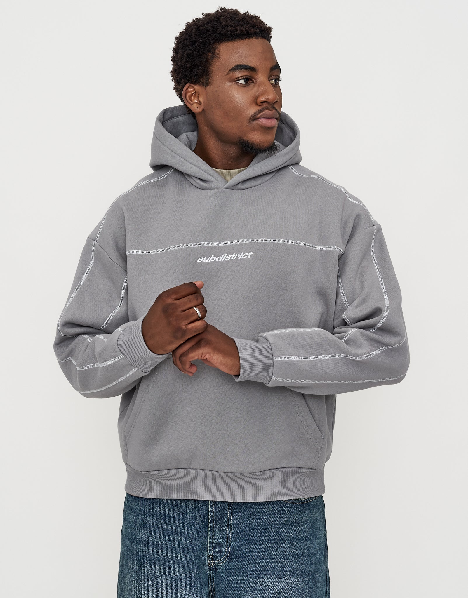 Overlock Oversized Cropped Hoodie in Alloy Grey | Hallensteins AU