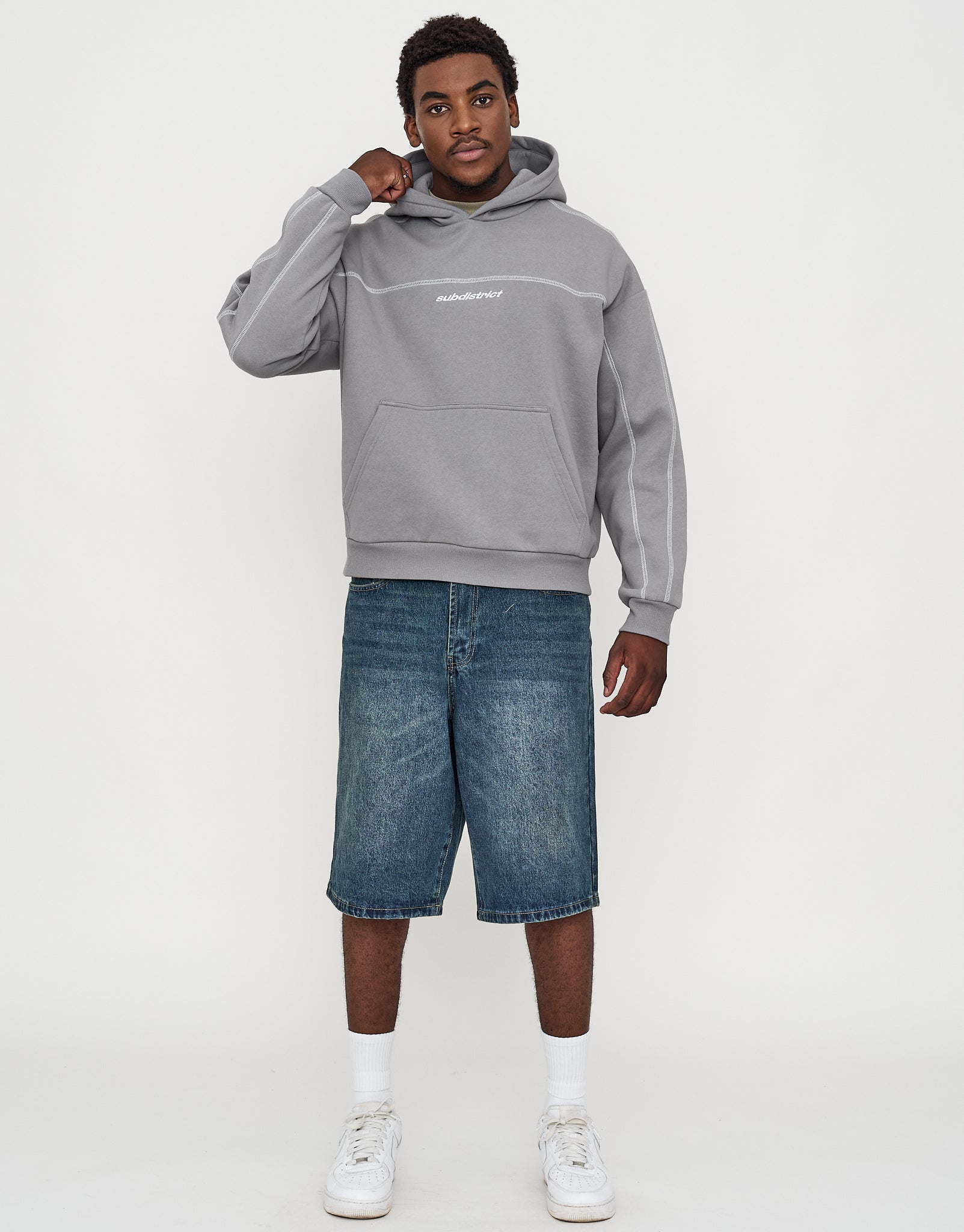 Overlock Oversized Cropped Hoodie in Alloy Grey | Hallensteins AU
