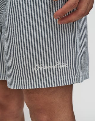 Summer Club Striped Swim Shorts in Pewter Grey Detail3