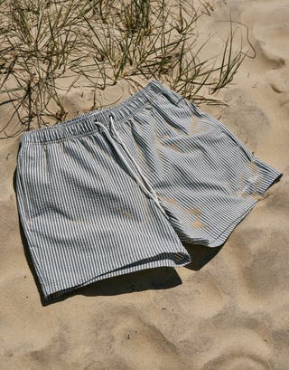 Summer Club Striped Swim Shorts in Pewter Grey Front