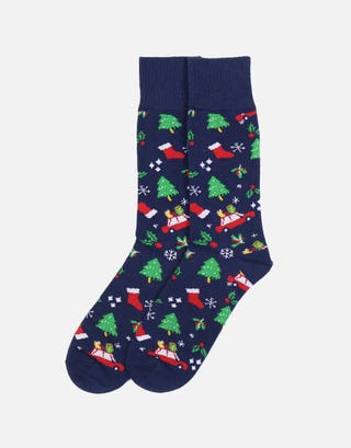 Festive Dress Socks in Navy Front