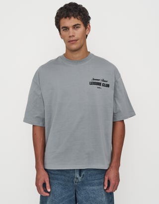 Leisure Summer Cropped Box Fit T Shirt in Pebble Back