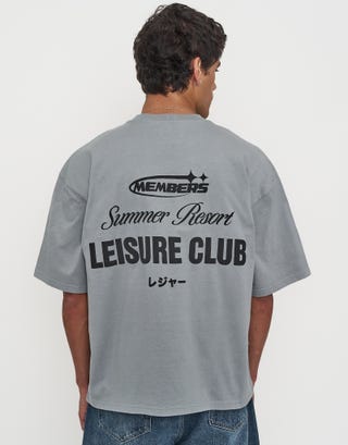 Leisure Summer Cropped Box Fit T Shirt in Pebble Front