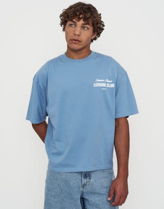 Leisure Summer Cropped Box Fit T Shirt in Sky Blue Back
