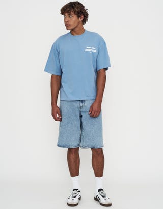 Leisure Summer Cropped Box Fit T Shirt in Sky Blue Full