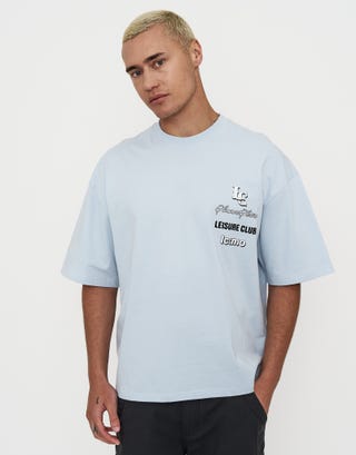 Leisure Club Summer Series Box Fit T-Shirt in Fog Blue Back