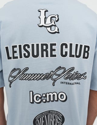 Leisure Club Summer Series Box Fit T-Shirt in Fog Blue Detail