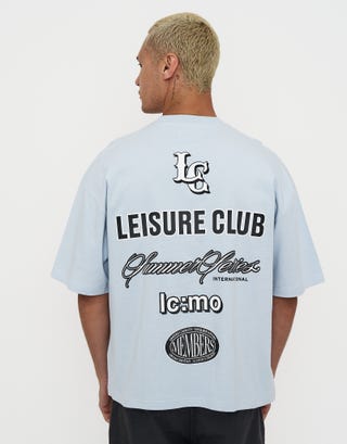 Leisure Club Summer Series Box Fit T-Shirt in Fog Blue Front