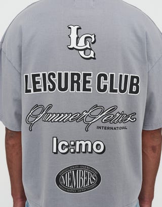 Leisure Club Summer Series Box Fit T-Shirt in Pewter Grey Detail
