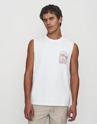 Sunset Surf Muscle Singlet in Optical White Back