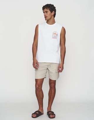 Sunset Surf Muscle Singlet in Optical White Full