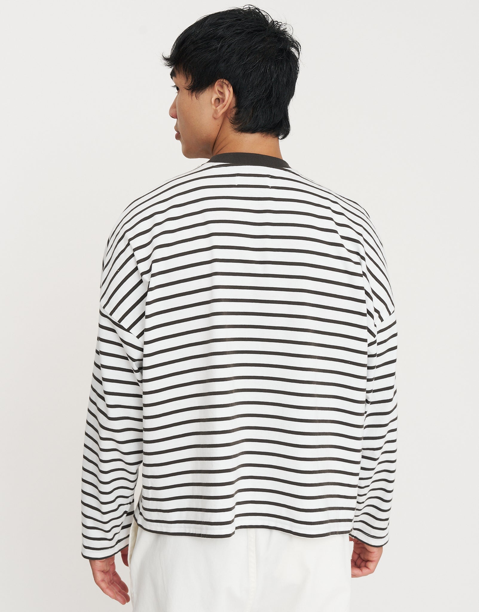 Supply Striped Cropped Long Sleeve T Shirt in Blanc | Hallensteins NZ