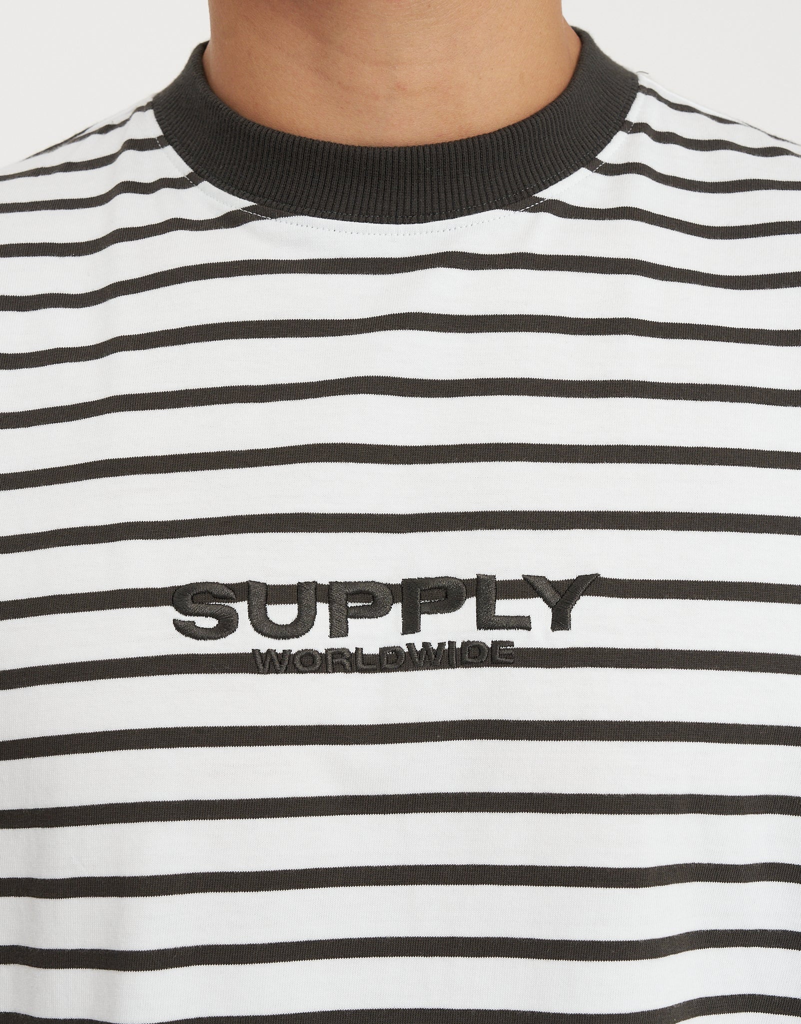 Supply Striped Cropped Long Sleeve T Shirt in Blanc | Hallensteins NZ