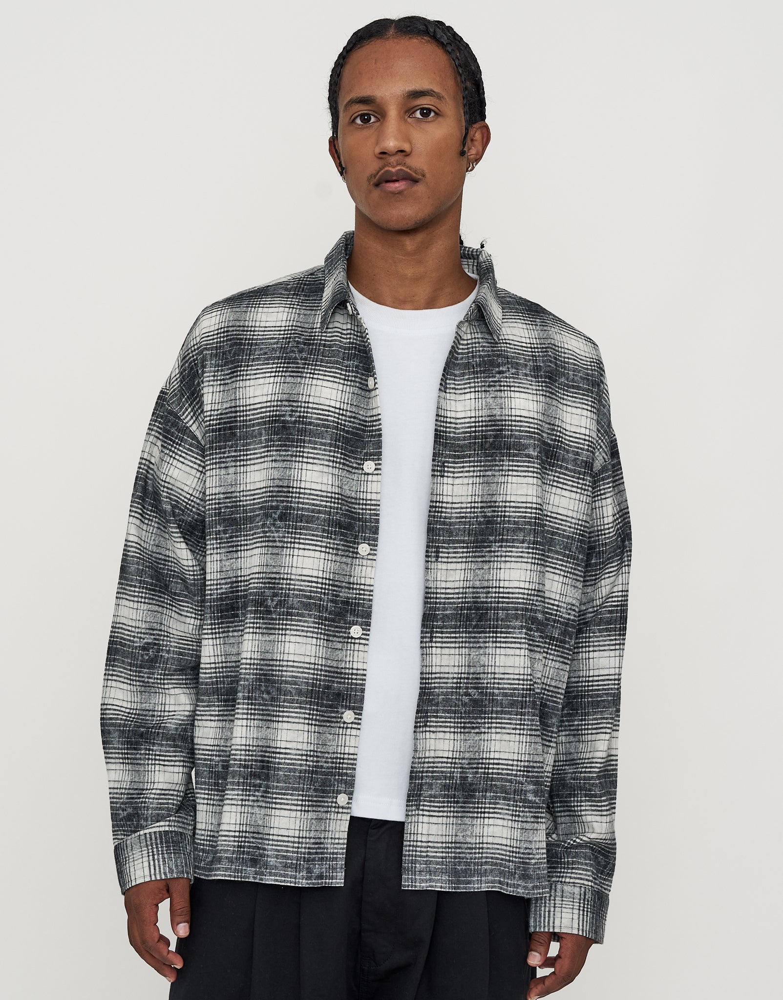 Script Check Oversized Long Sleeve Shirt in Black Check