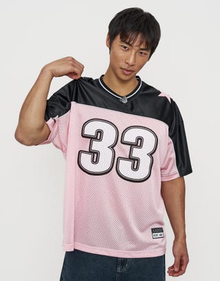 Synth Mesh Football Jersey in Pink Mist Front