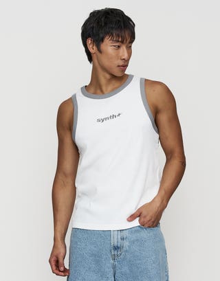 Ribbed Synth Singlet in Blanc Front