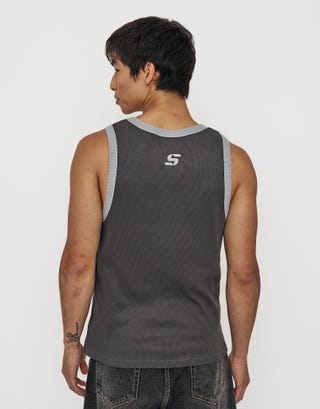 Ribbed Synth Singlet in Pewter Grey Back