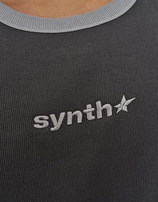 Ribbed Synth Singlet in Pewter Grey Detail