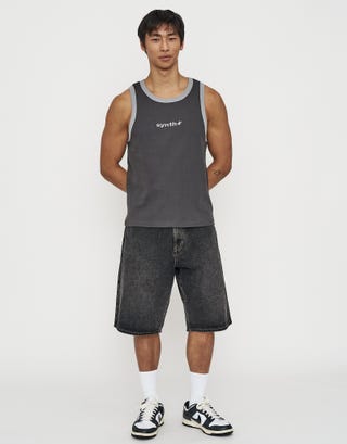 Ribbed Synth Singlet in Pewter Grey Full