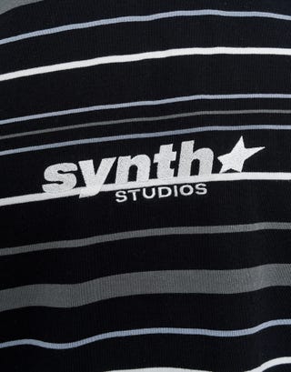 Synth Stripe Box Fit T Shirt in Black Detail