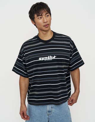 Synth Stripe Box Fit T Shirt in Black Front