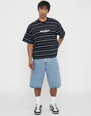 Synth Stripe Box Fit T Shirt in Black Full