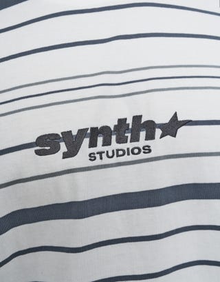 Synth Stripe Box Fit T Shirt in Blanc Detail
